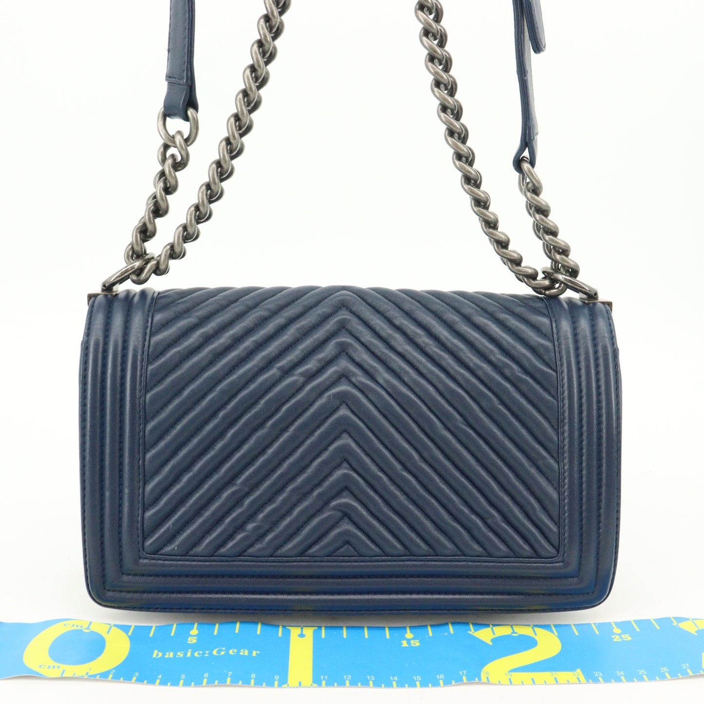 Leather V-stitch Boy Chanel Chain Shoulder Bag Navy BK Hardware 20 Series Seal