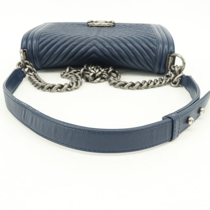 Leather V-stitch Boy Chanel Chain Shoulder Bag Navy BK Hardware 20 Series Seal