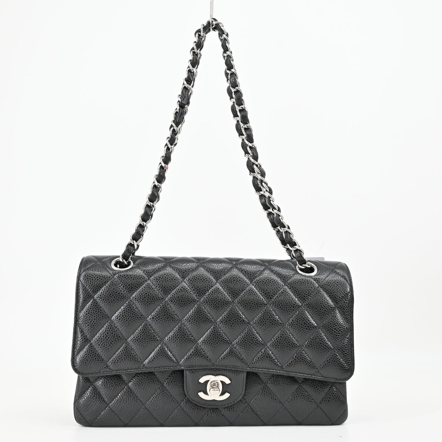 Caviar Skin Matelasse Double Flap Double Chain Shoulder Bag Black G Metal Fittings 24th Series