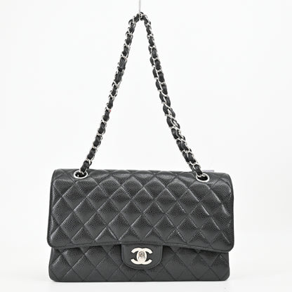 Caviar Skin Matelasse Double Flap Double Chain Shoulder Bag Black G Metal Fittings 24th Series