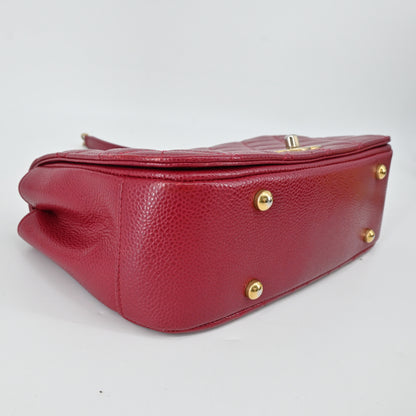 Caviar Skin Matelasse 2WAY Chain Shoulder Bag Red G Metal Fittings 24th Series