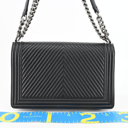 Leather V-stitch Boy Chanel chain shoulder bag, black, BK hardware, 20 series