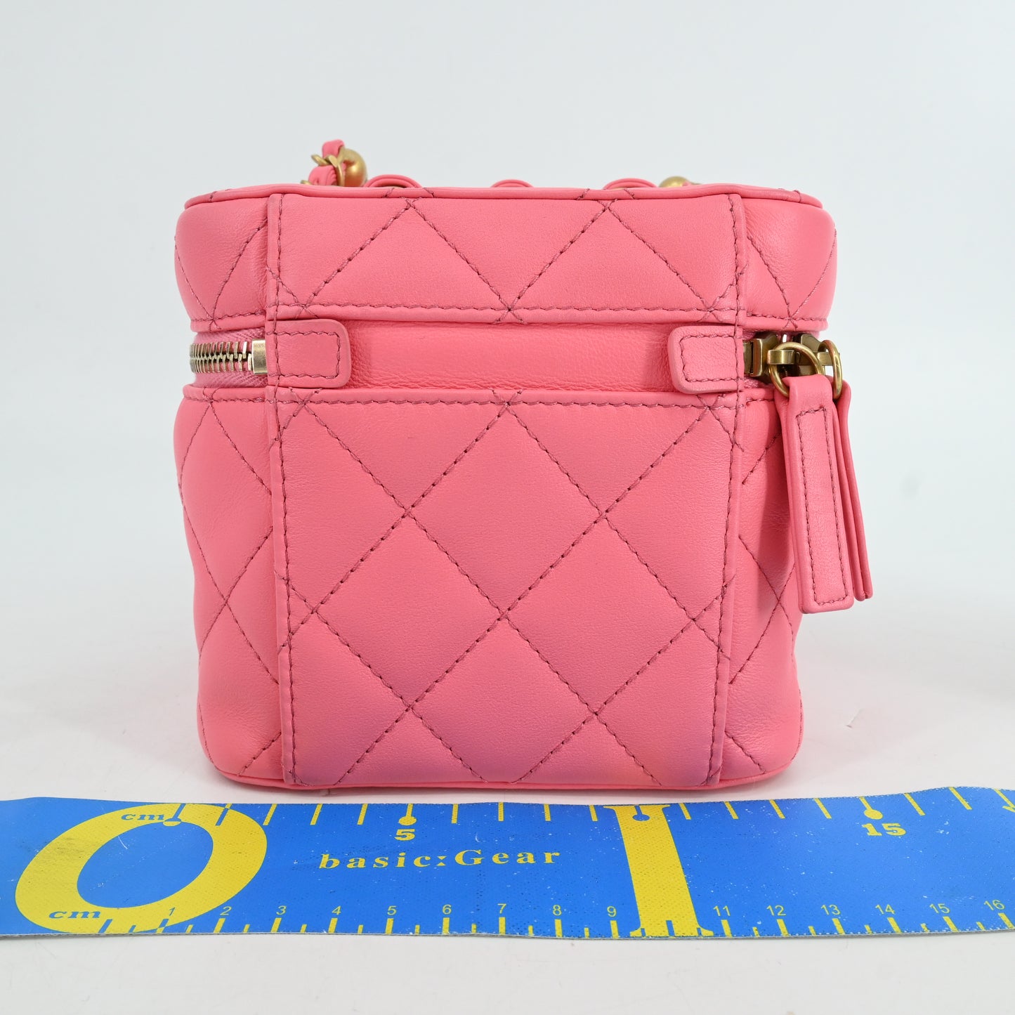 Pink lambskin matelassé vanity chain shoulder bag with G hardware and IC chip