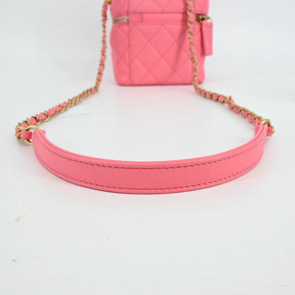 Pink lambskin matelassé vanity chain shoulder bag with G hardware and IC chip