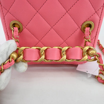 Pink lambskin matelassé vanity chain shoulder bag with G hardware and IC chip