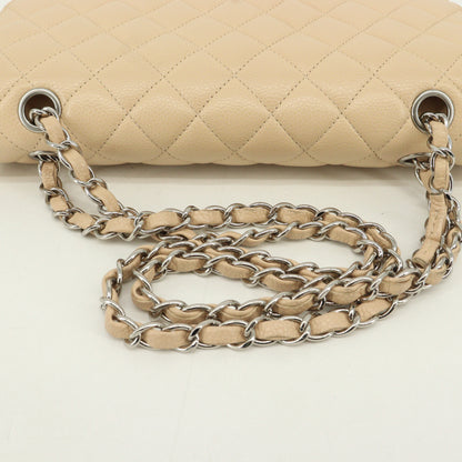 Matelasse Beige Caviar Skin Shoulder Bag, Silver Hardware, 14th Series