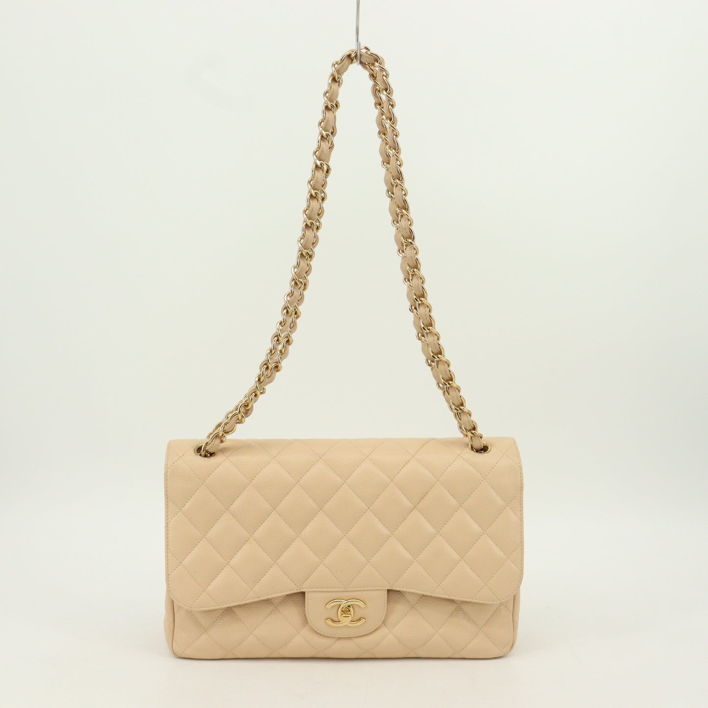 Deca Matelasse Beige Caviar Skin Shoulder Bag G Hardware 15 Series