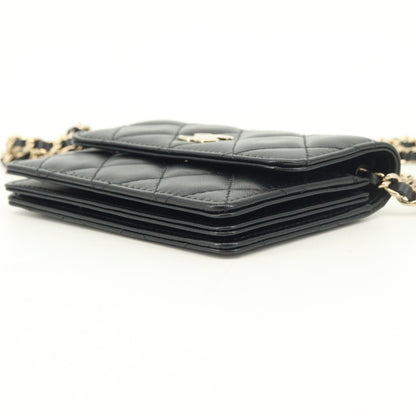 Lamb Matelasse Mini Chain Wallet Black G Metal Fittings 31 Series