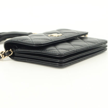 Lamb Matelasse Mini Chain Wallet Black G Metal Fittings 31 Series