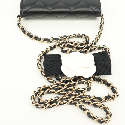 Lamb Matelasse Mini Chain Wallet Black G Metal Fittings 31 Series