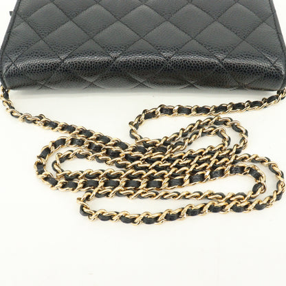 Caviar skin chain shoulder bag, black, G metal fittings, 26th series