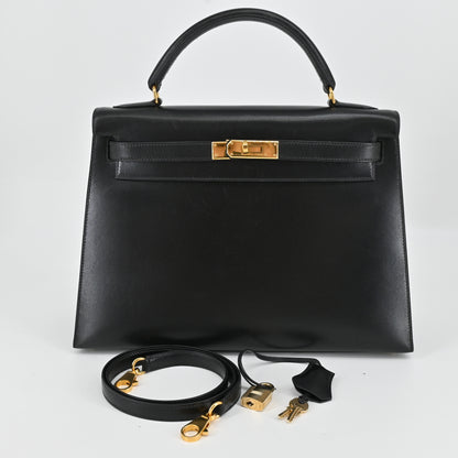 Box calf Kelly 32 Noir G hardware C stamp