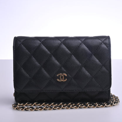 Caviar Skin Matelasse Coco Mark Mini Chain Shoulder Wallet Long Wallet Black G Metal Fittings 30 Series