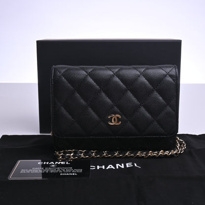 Caviar Skin Matelasse Coco Mark Mini Chain Shoulder Wallet Long Wallet Black G Metal Fittings 30 Series