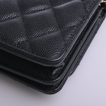 Caviar Skin Matelasse Coco Mark Mini Chain Shoulder Wallet Long Wallet Black G Metal Fittings 30 Series