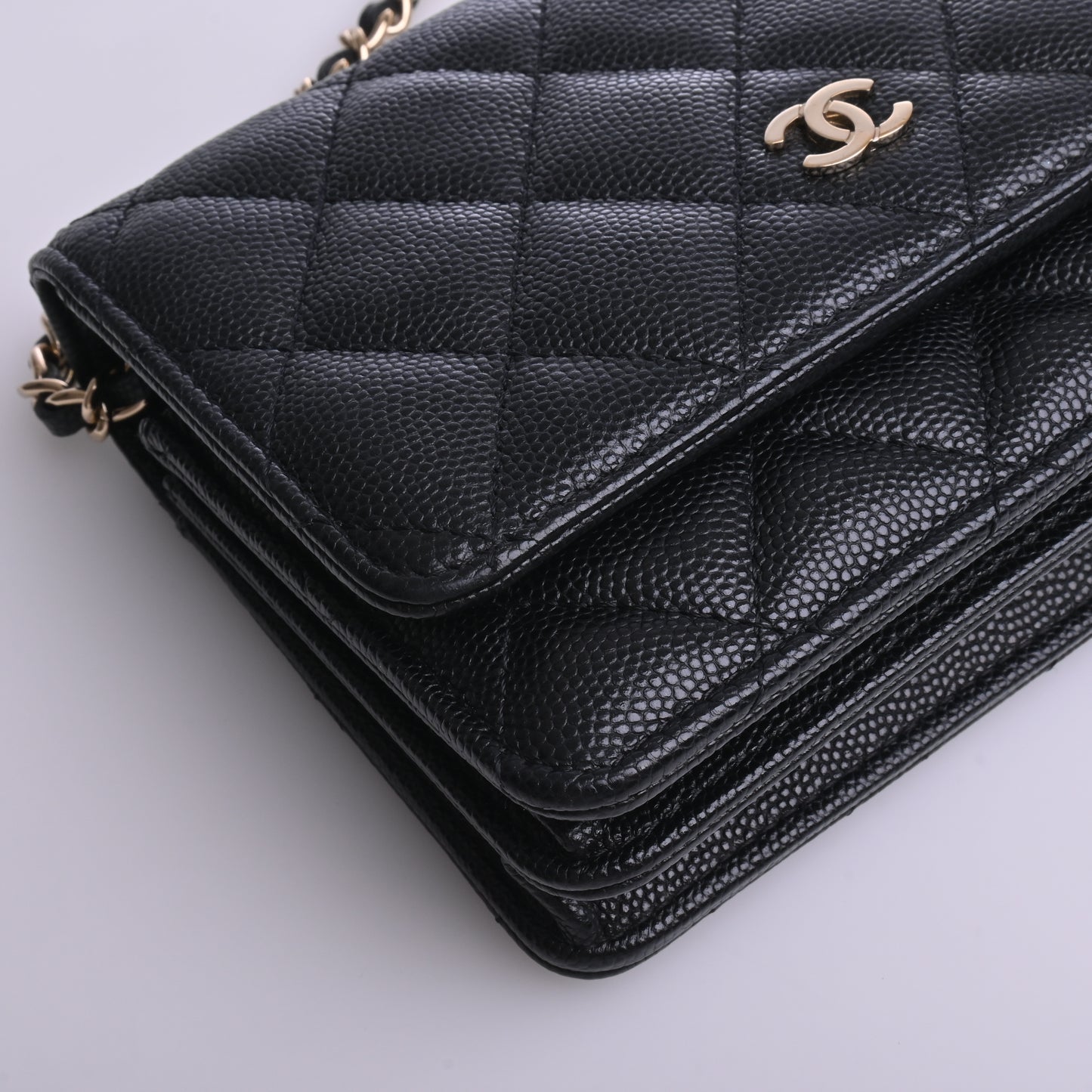 Caviar Skin Matelasse Coco Mark Mini Chain Shoulder Wallet Long Wallet Black G Metal Fittings 30 Series