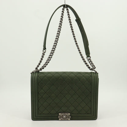 Leather Boy Chanel Chain Shoulder Bag Green BK Hardware 18th Series