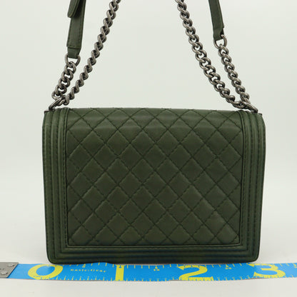 Leather Boy Chanel Chain Shoulder Bag Green BK Hardware 18th Series