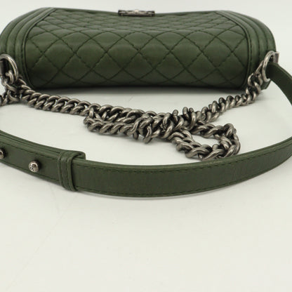 Leather Boy Chanel Chain Shoulder Bag Green BK Hardware 18th Series