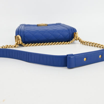 Lambskin Matelasse Boy Chanel Chain Shoulder Bag Blue G Hardware 26th Series