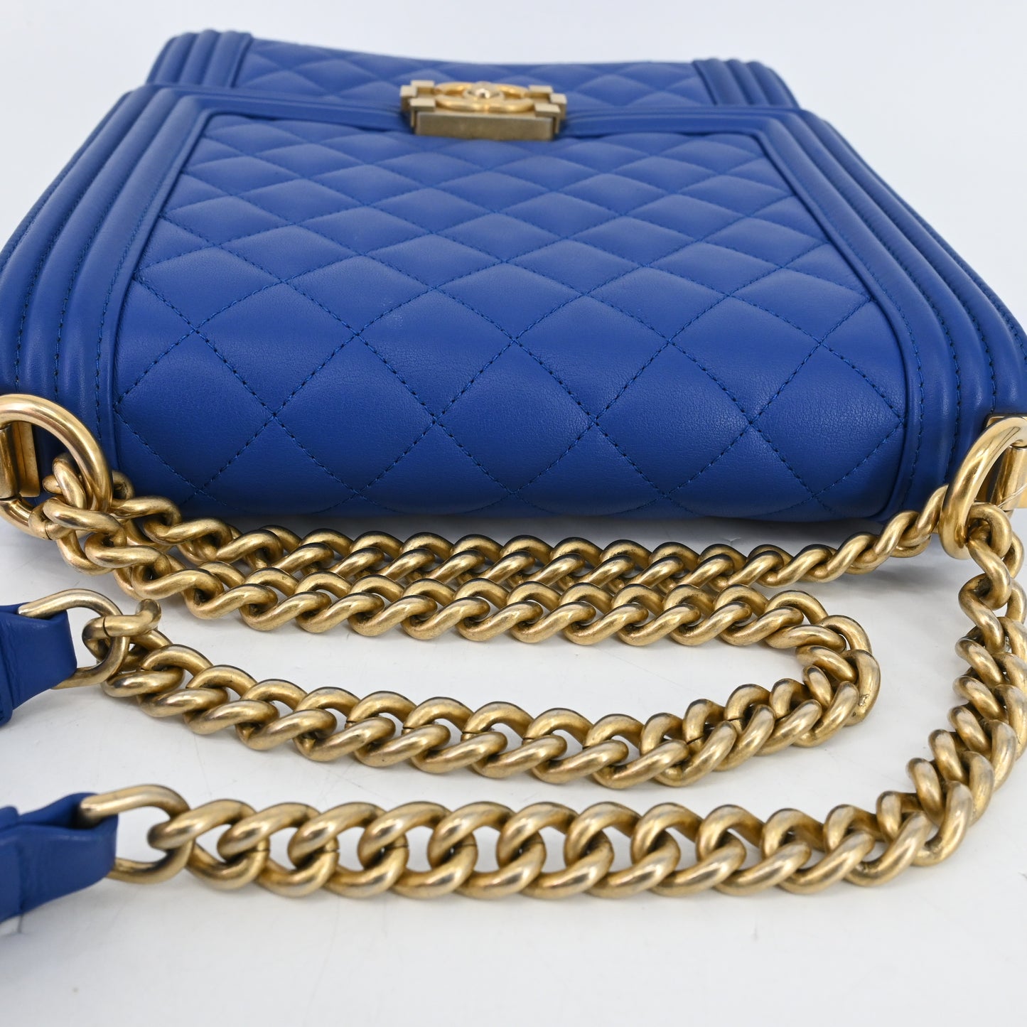 Lambskin Matelasse Boy Chanel Chain Shoulder Bag Blue G Hardware 26th Series