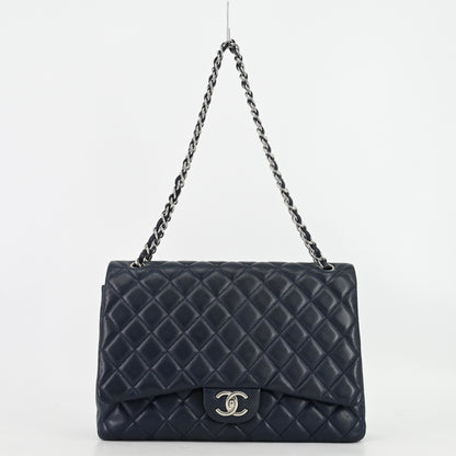 Caviar Skin Deca Matelasse W Flap W Chain Shoulder Bag Navy Silver Metal Fittings 15 Series