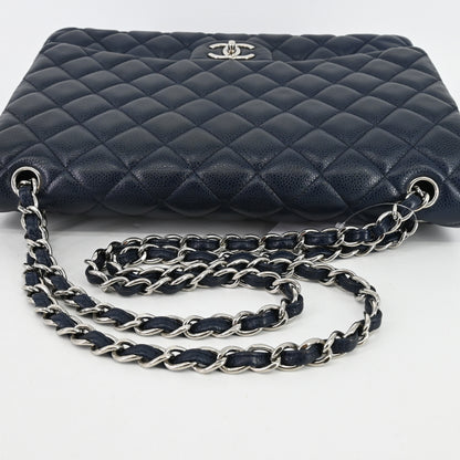 Caviar Skin Deca Matelasse W Flap W Chain Shoulder Bag Navy Silver Metal Fittings 15 Series