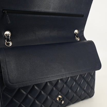 Caviar Skin Deca Matelasse W Flap W Chain Shoulder Bag Navy Silver Metal Fittings 15 Series