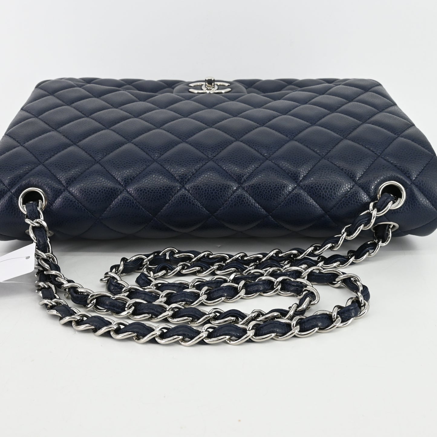 Caviar Skin Deca Matelasse W Flap W Chain Shoulder Bag Navy Silver Metal Fittings 15 Series