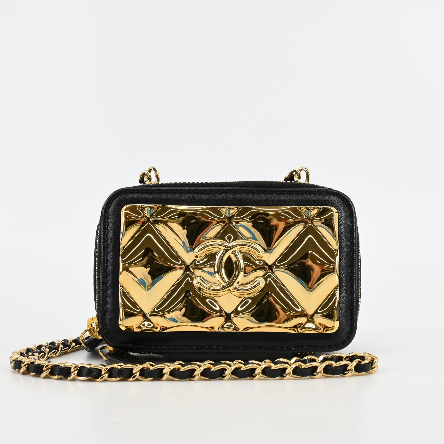 Lambskin mini chain shoulder bag, black x gold, G hardware, 31 series