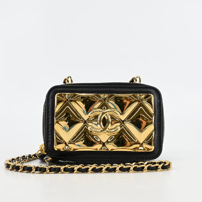 Lambskin mini chain shoulder bag, black x gold, G hardware, 31 series