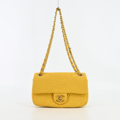 Leather V-stitch chain shoulder bag Yellow G metal fittings 21 series