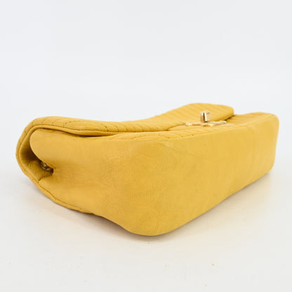 Leather V-stitch chain shoulder bag Yellow G metal fittings 21 series