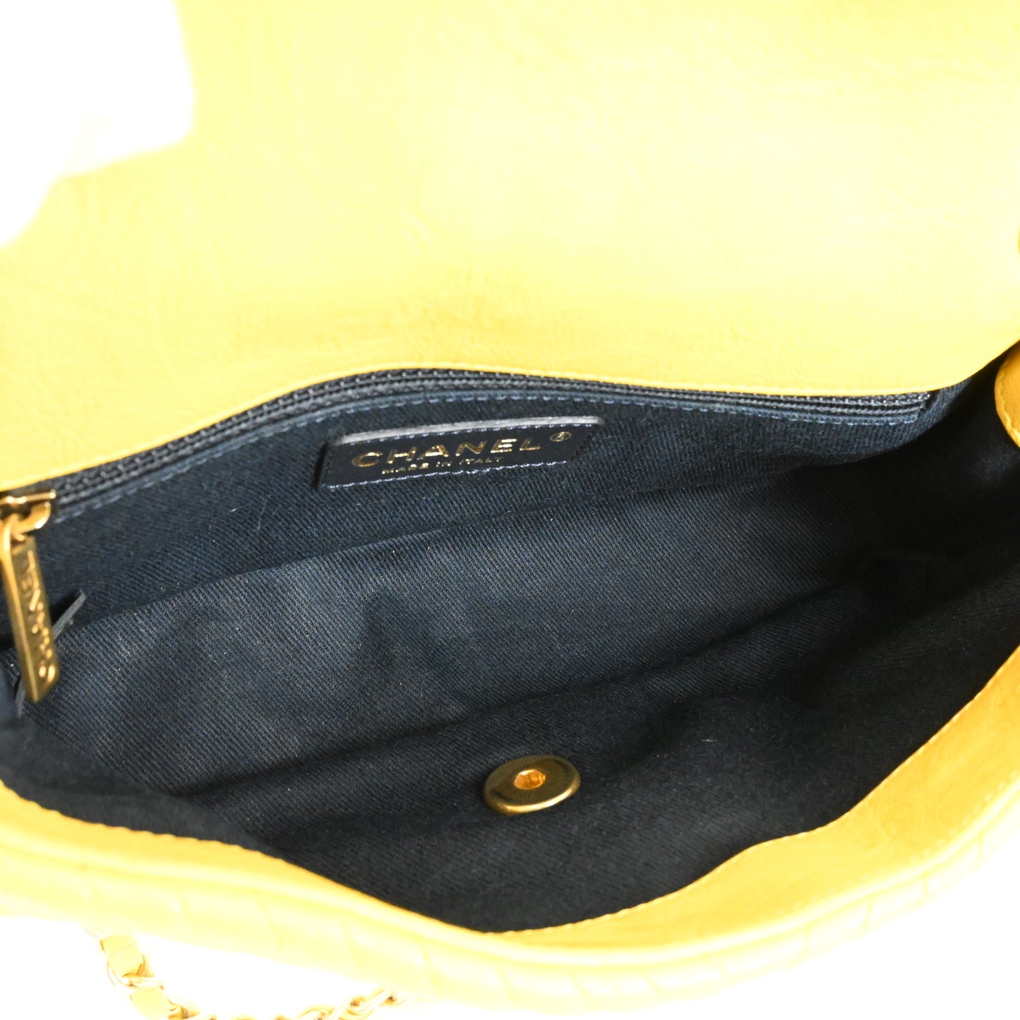 Leather V-stitch chain shoulder bag Yellow G metal fittings 21 series