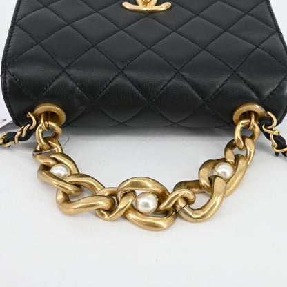 Lambskin Matelasse 2WAY Chain Shoulder Bag Black G Metal Fittings IC Chip