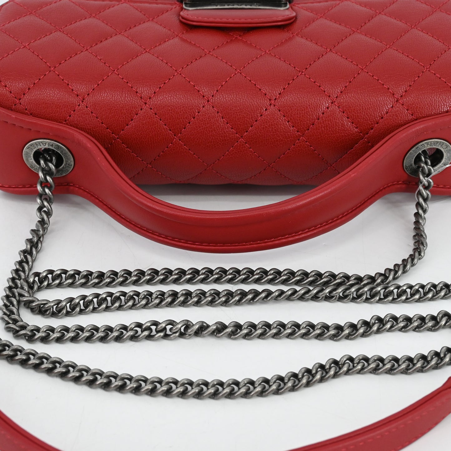 Leather 2-way chain shoulder bag, red, BK hardware, 23 series