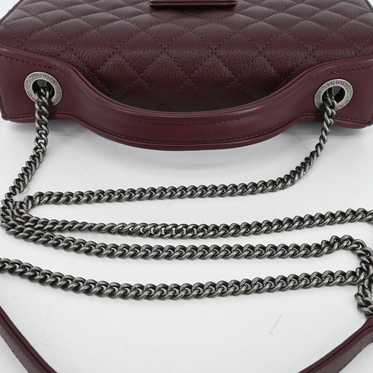 Leather 2-way chain shoulder bag, Bordeaux, BK hardware, 23 series