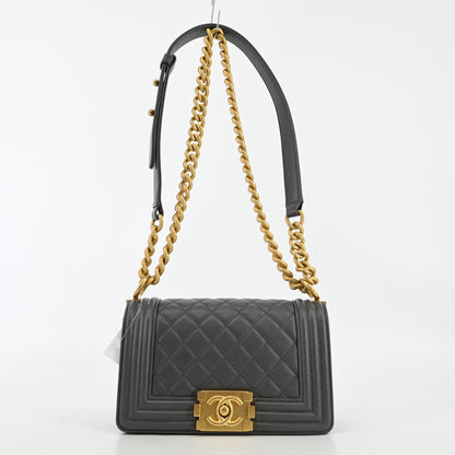 Caviar Skin Boy Chanel Chain Shoulder Bag Grey G Metal Fittings IC Chip