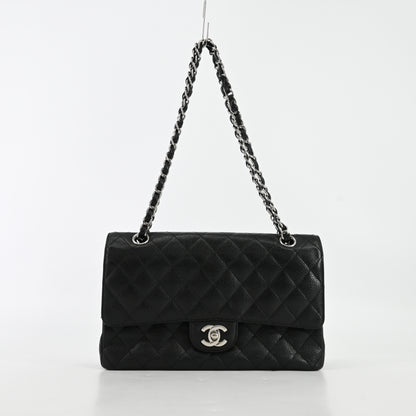 Caviar Skin Matelasse W Flap W Chain Shoulder Bag Black Silver Metal Fittings 14th Series