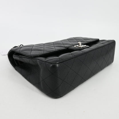 Caviar Skin Matelasse W Flap W Chain Shoulder Bag Black Silver Metal Fittings 14th Series