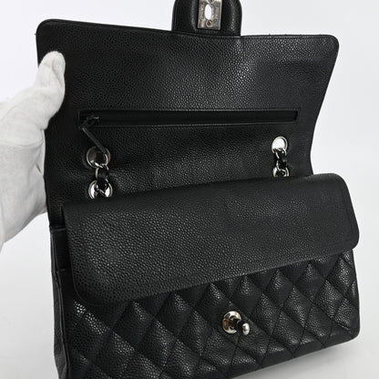 Caviar Skin Matelasse W Flap W Chain Shoulder Bag Black Silver Metal Fittings 14th Series