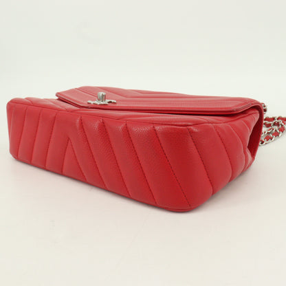 Caviar Skin V Stitch Matelasse S Flap W Chain Shoulder Bag Red Silver Metal Fittings 23 Series