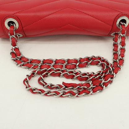 Caviar Skin V Stitch Matelasse S Flap W Chain Shoulder Bag Red Silver Metal Fittings 23 Series