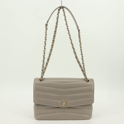 Leather Matelasse S flap double chain shoulder bag, grey, G metal fittings, 28th series