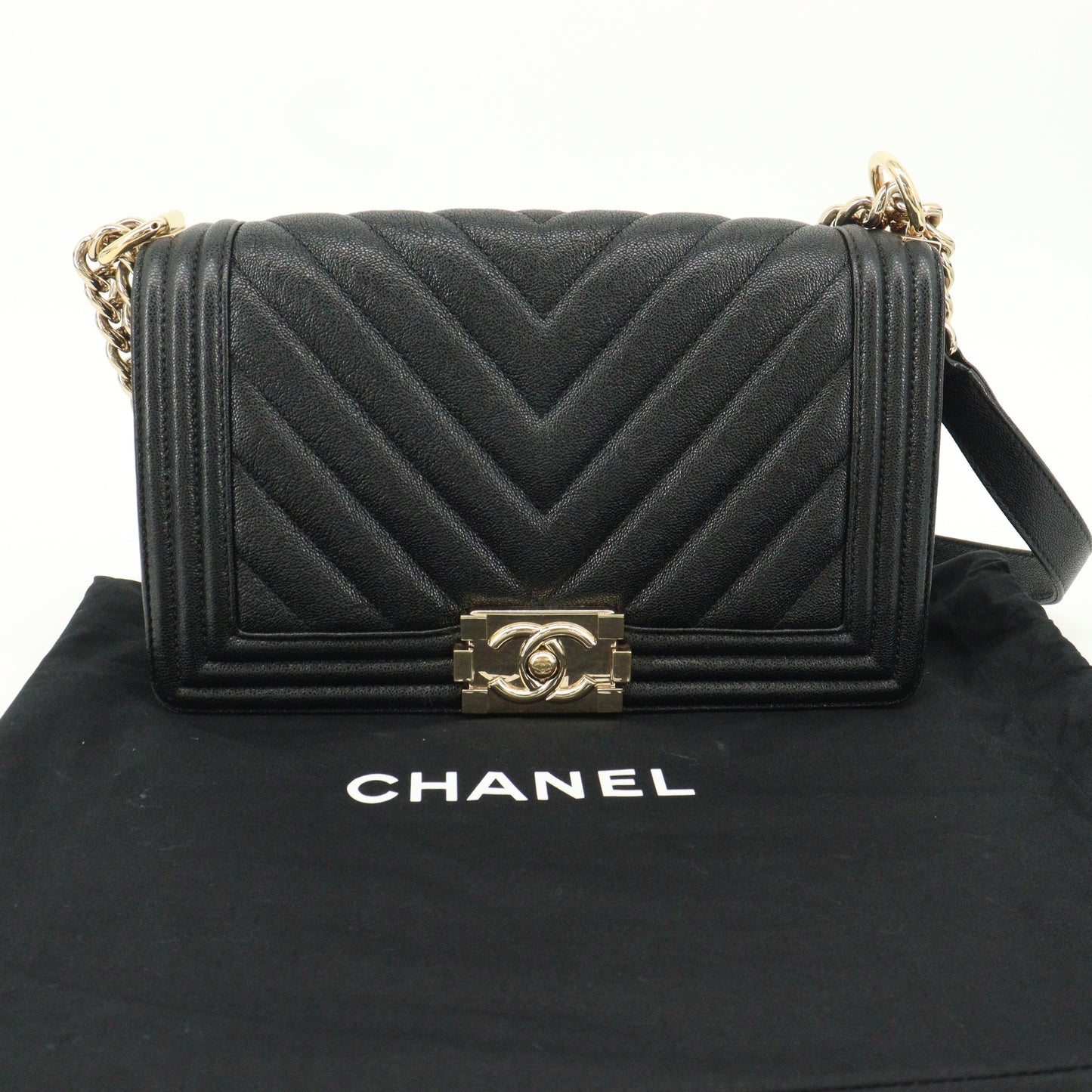 Caviar Skin Boy Chanel Chain Shoulder Bag Black G Metal Fittings 28 Series