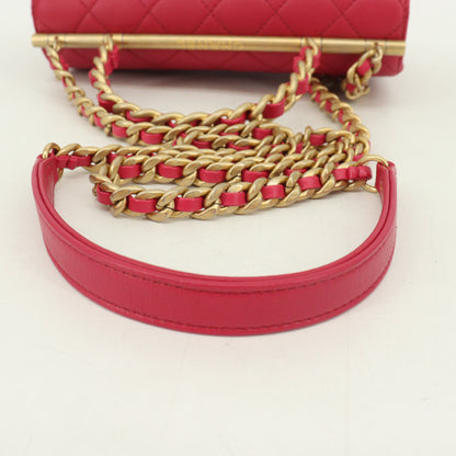 Lambskin 2-way chain shoulder bag, pink, G metal fittings, 30 series