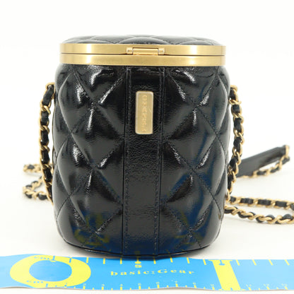 Enamel Vanity Chain Shoulder Bag Black G Metal Fittings IC Chip