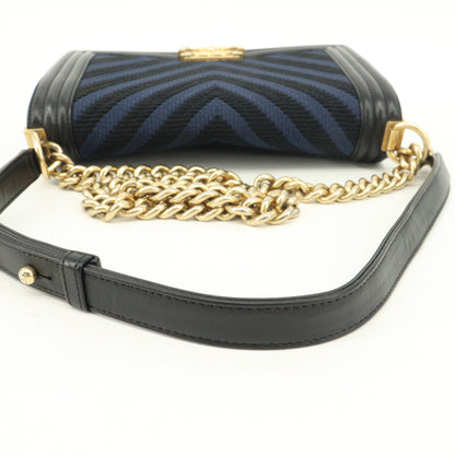 Canvas Boy Chanel Chain Shoulder Bag Black x Navy G Metal Fittings 23 Series