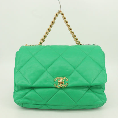 Lambskin Chanel 19 2-way chain shoulder bag, green, multi-metal fittings, 29th series