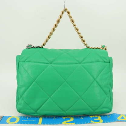 Lambskin Chanel 19 2-way chain shoulder bag, green, multi-metal fittings, 29th series